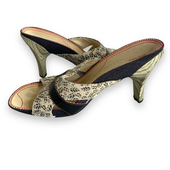 DIESEL y2k Printed Suede Mules Slip On Heeled Sandals Size 8.5/9 (no size tag) - Picture 1 of 12